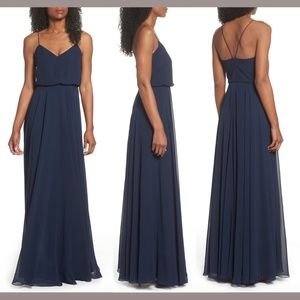 $285 Jenny Yoo Inesse Blouson Chiffon A-Line Gown in Navy [SZ 12‎ ]